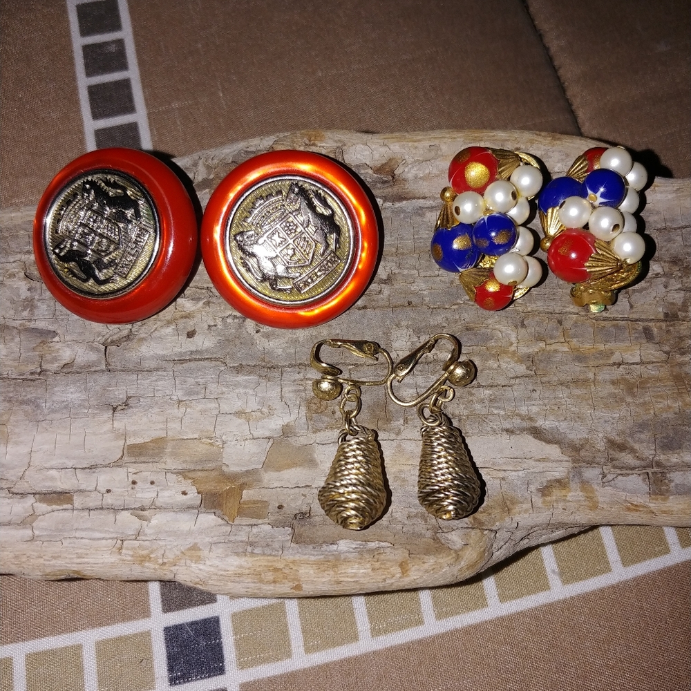 3 Pair Vintage Clip On Earrings